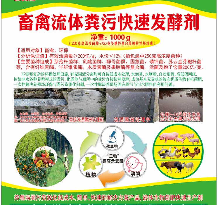 流體糞污快速發(fā)酵活菌劑——畜禽流體糞污快速發(fā)酵劑、高濃度廢水快速除臭發(fā)酵劑、廚余垃圾廢水除臭發(fā)酵劑、低成本解決養(yǎng)殖場與農(nóng)產(chǎn)品加工環(huán)保問題的方案產(chǎn)品
