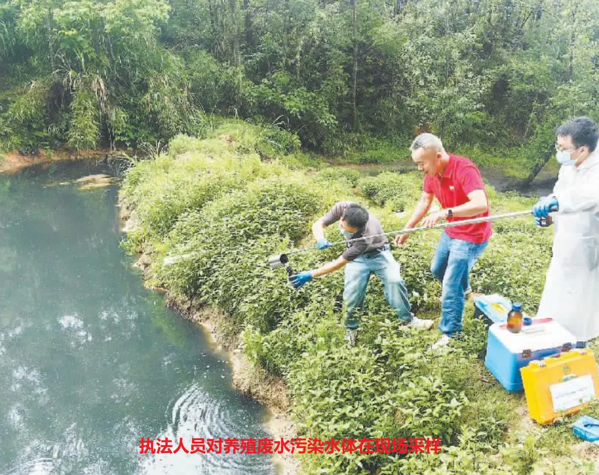 執(zhí)法人員對養(yǎng)殖廢水污染水體在現(xiàn)場采樣.jpg
